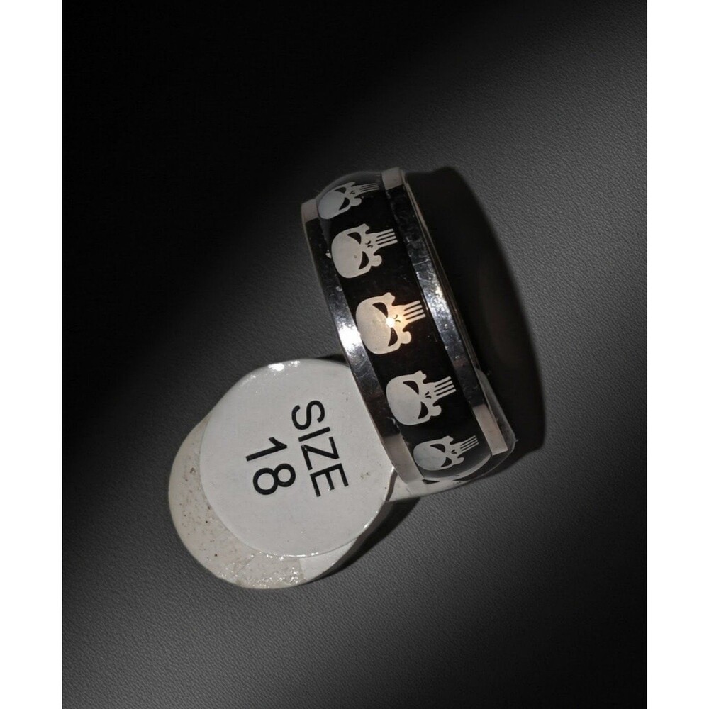 Skull Emoji Ring | Stainless Steel Enamel Band | Expressive | Size 18/US 8